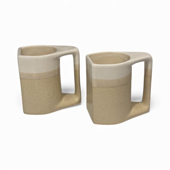 2 MCM Rodolfo Padilla Stoneware Pottery Cream Ombré Coffee Mugs Signed - Picture 10 of 11